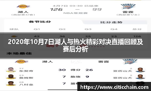 2020年10月7日湖人与热火精彩对决直播回顾及赛后分析